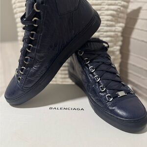Balenciaga Men's Dark Blue High-Top Sneakers